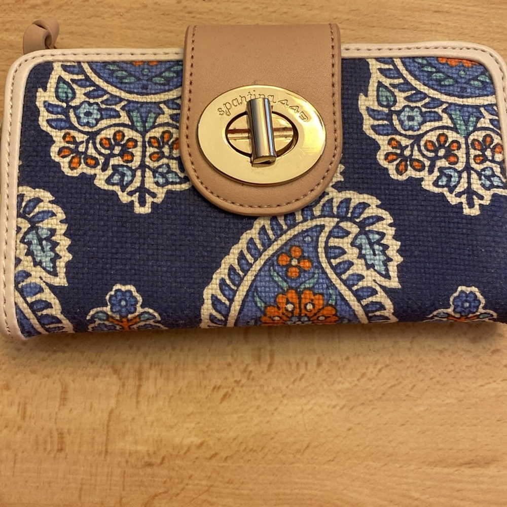 Spartina 449 Blue and Tan Women's Wallet, linen and leather, NWT - Picture 2 of 7